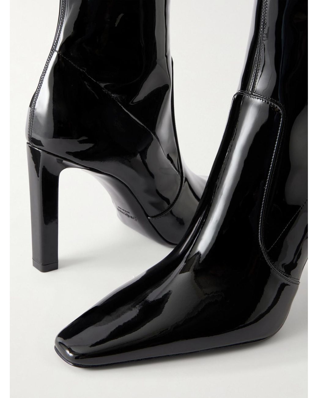 Saint Laurent Black Françoise 95 Paneled Patent-Leather Knee Boots