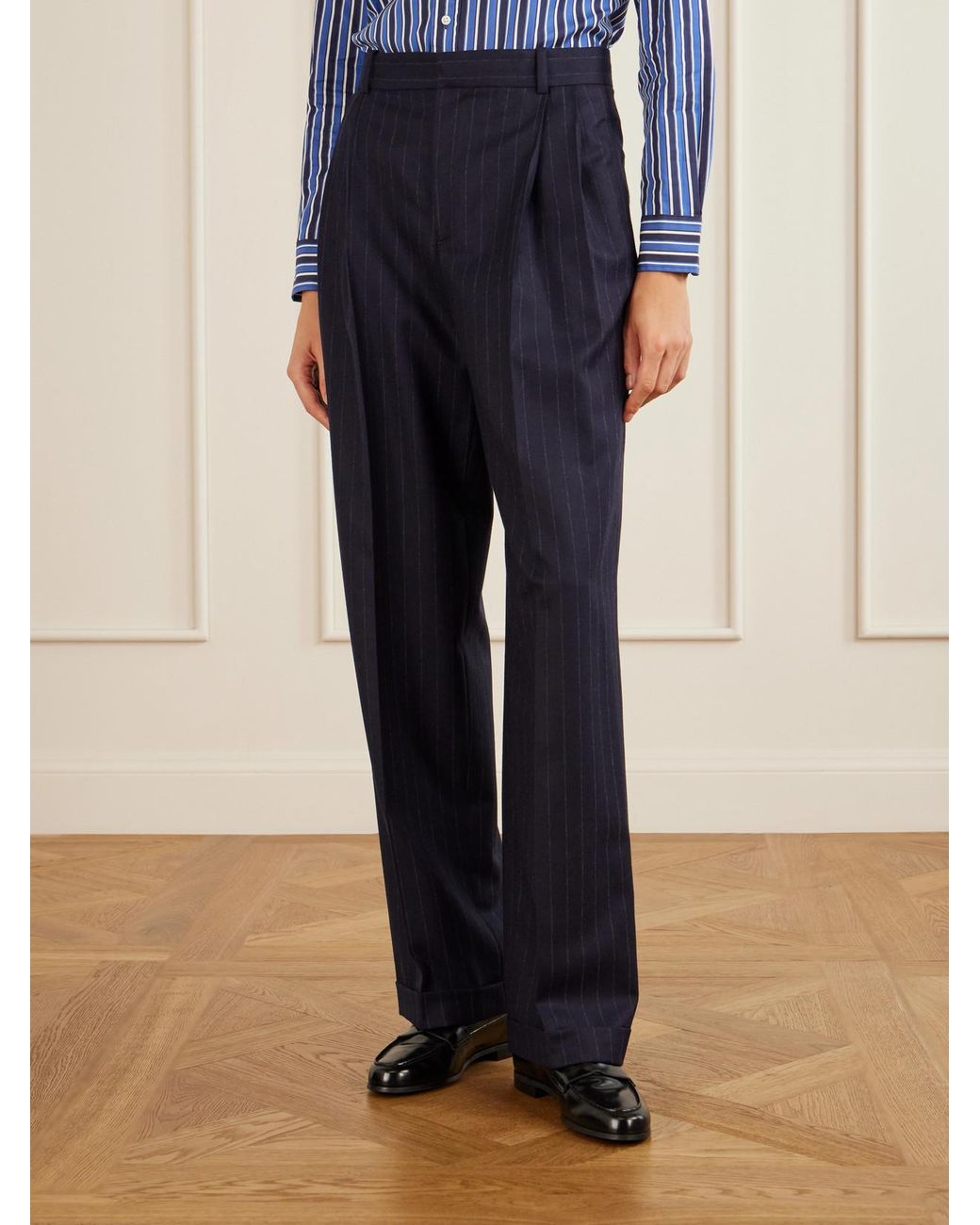Polo Ralph Lauren Blue Pinstriped Fresco-Wool Straight-Leg Pants