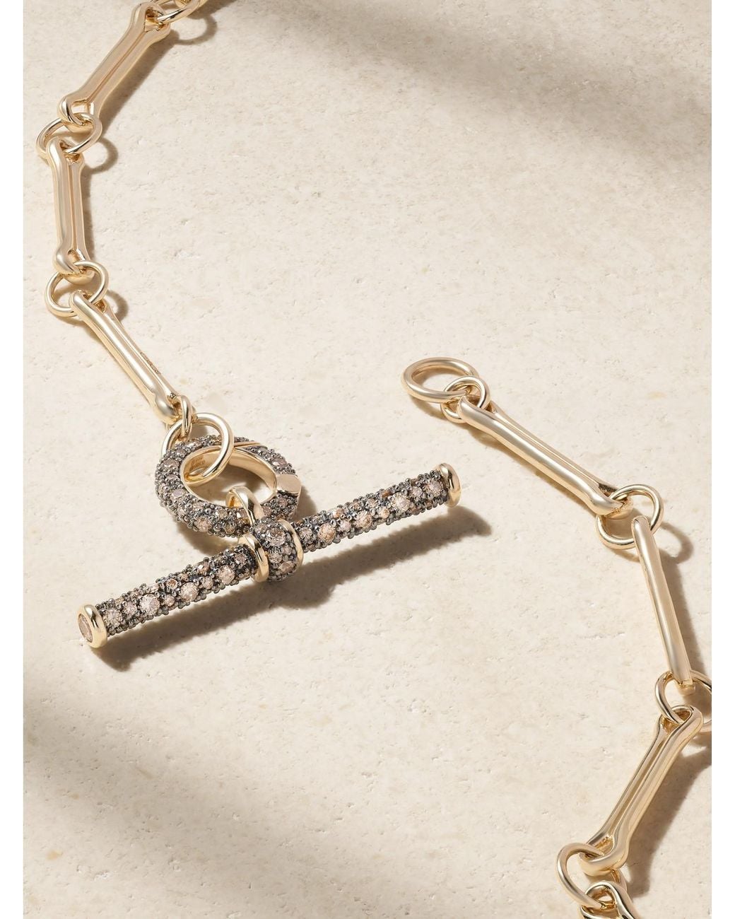 Lucy Delius Natural Show Your Bones And T-Bar Trombone Link 14-Karat, Rhodium-Plated And Diamond Necklace