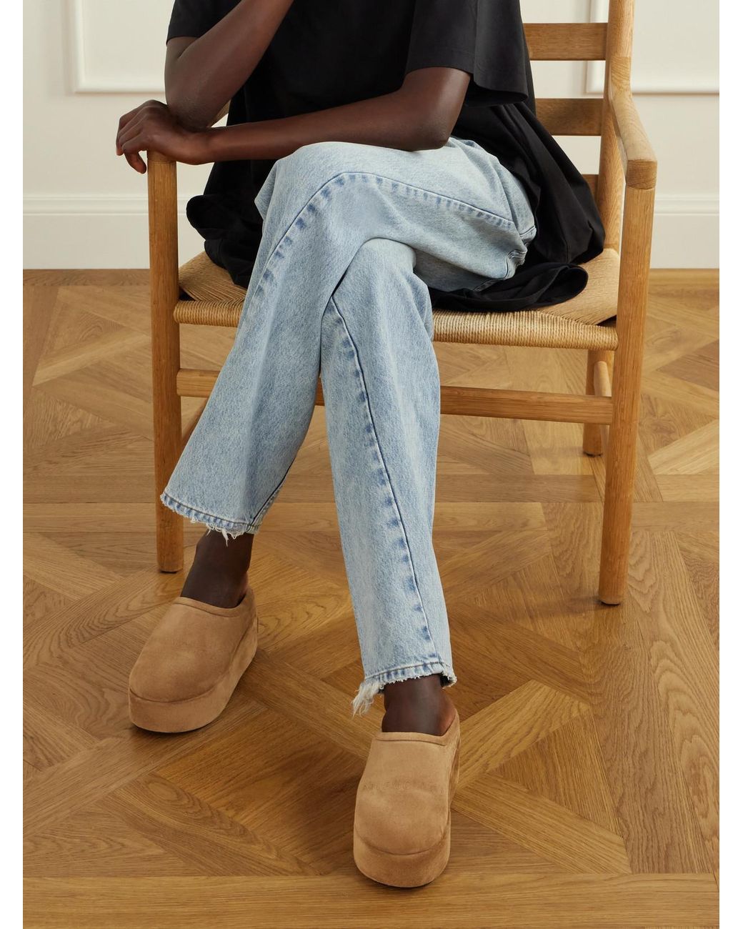 Balenciaga Natural Alaska Platform Suede Mules