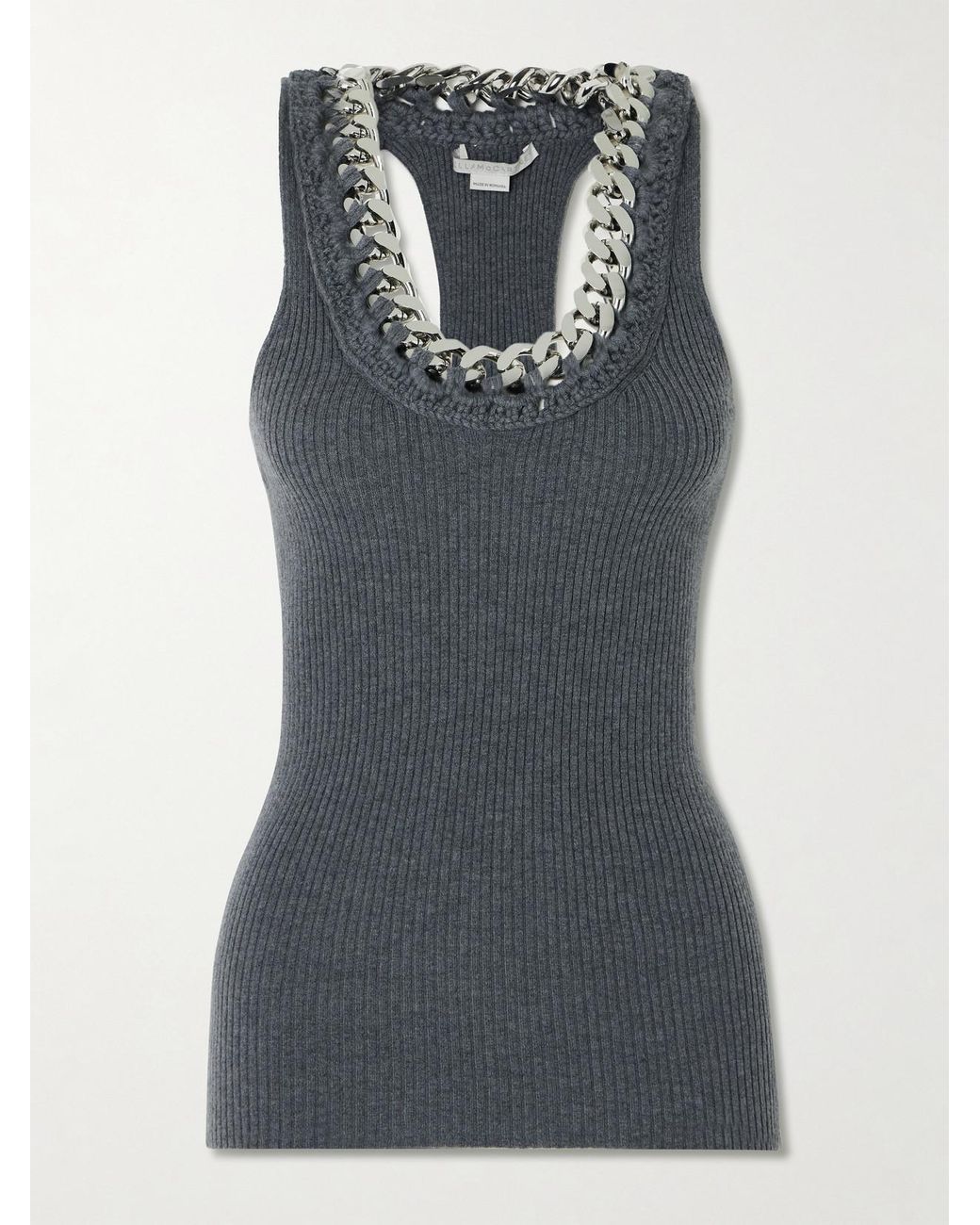  × Stella McCartney Chain Ribbed 即完売品 Stella McCartney Falabella Chain-Embellished Ribbed Wool-Blend