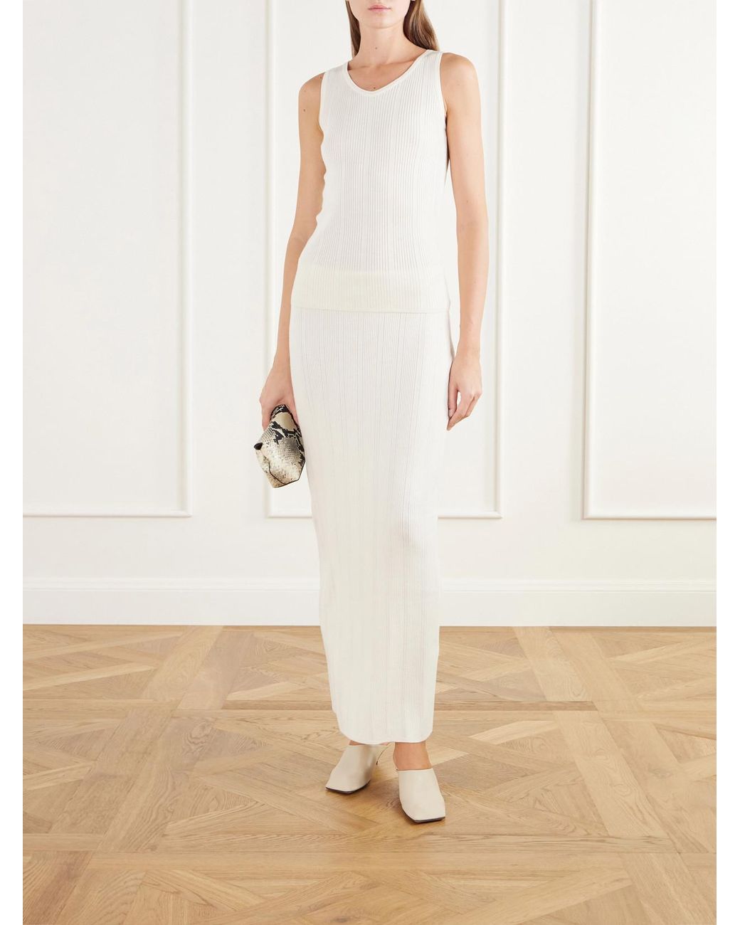 Colleen Allen White Ribbed-Knit Merino Wool Tank