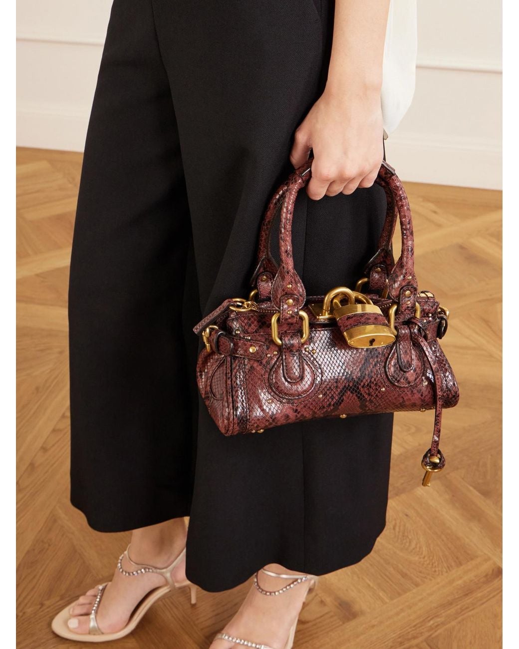 Chloé Brown Paddington Python-Effect Locket-Detail Shoulder Bag