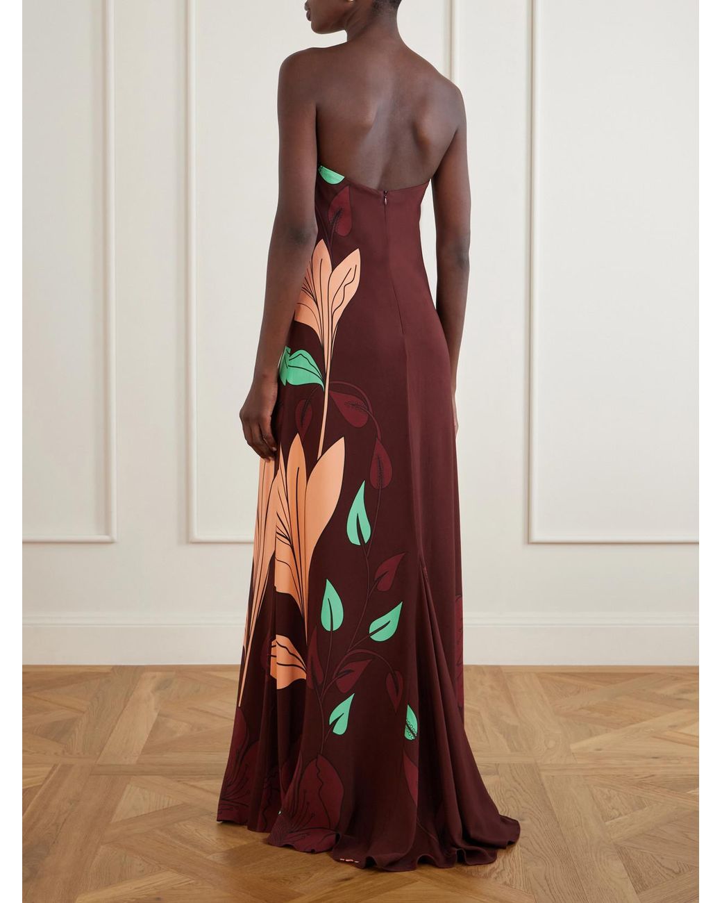 Johanna Ortiz Purple Petals Embellished Printed Crepe Maxi Dress