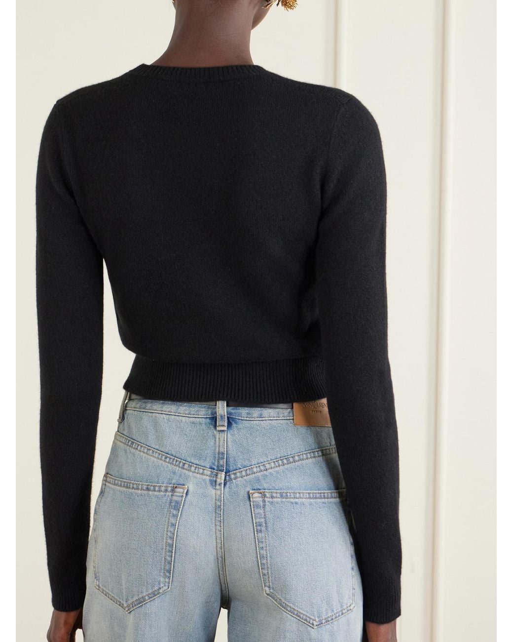 Saint Laurent Black Cropped Cashmere Sweater