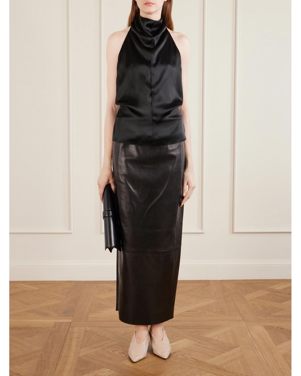 Khaite Black Rone Satin Halterneck Blouse