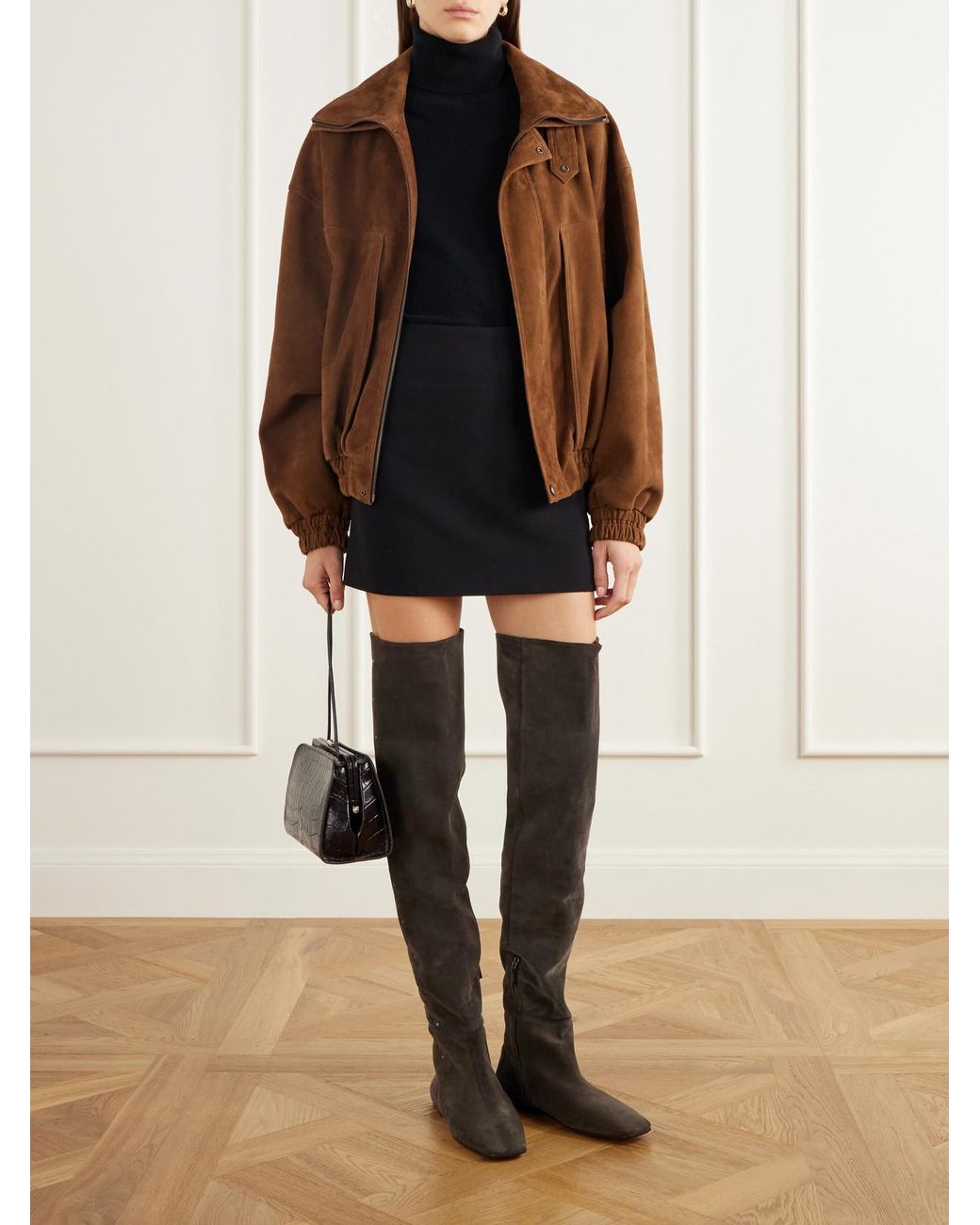 Max Mara Black Maspietra Studded Paneled Suede Over-The-Knee Boots