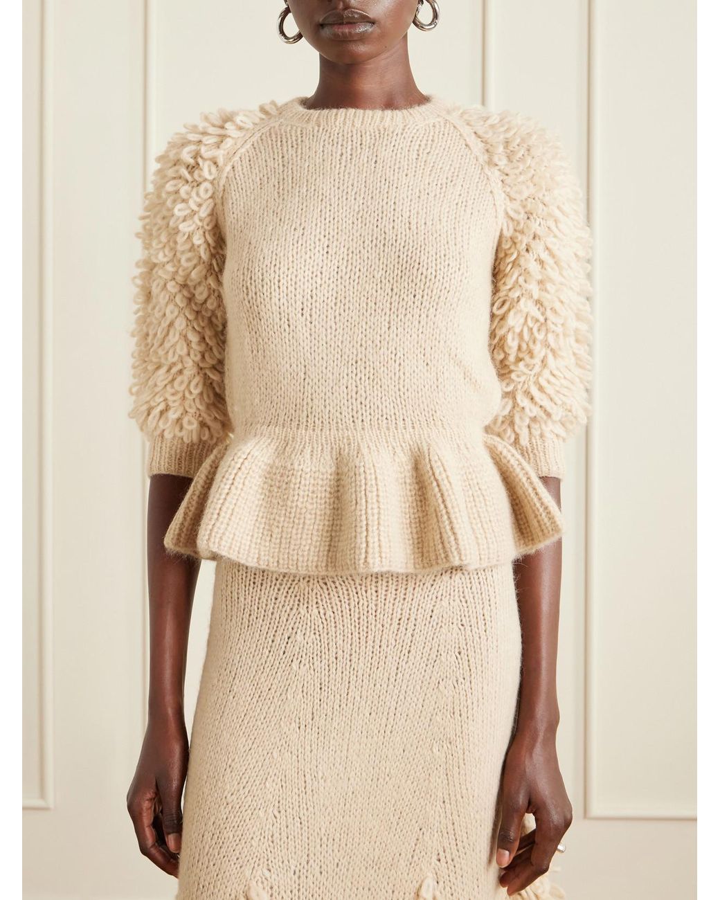 Ulla Johnson Natural Selene Ruffled Alpaca-Blend Bouclé Sweater