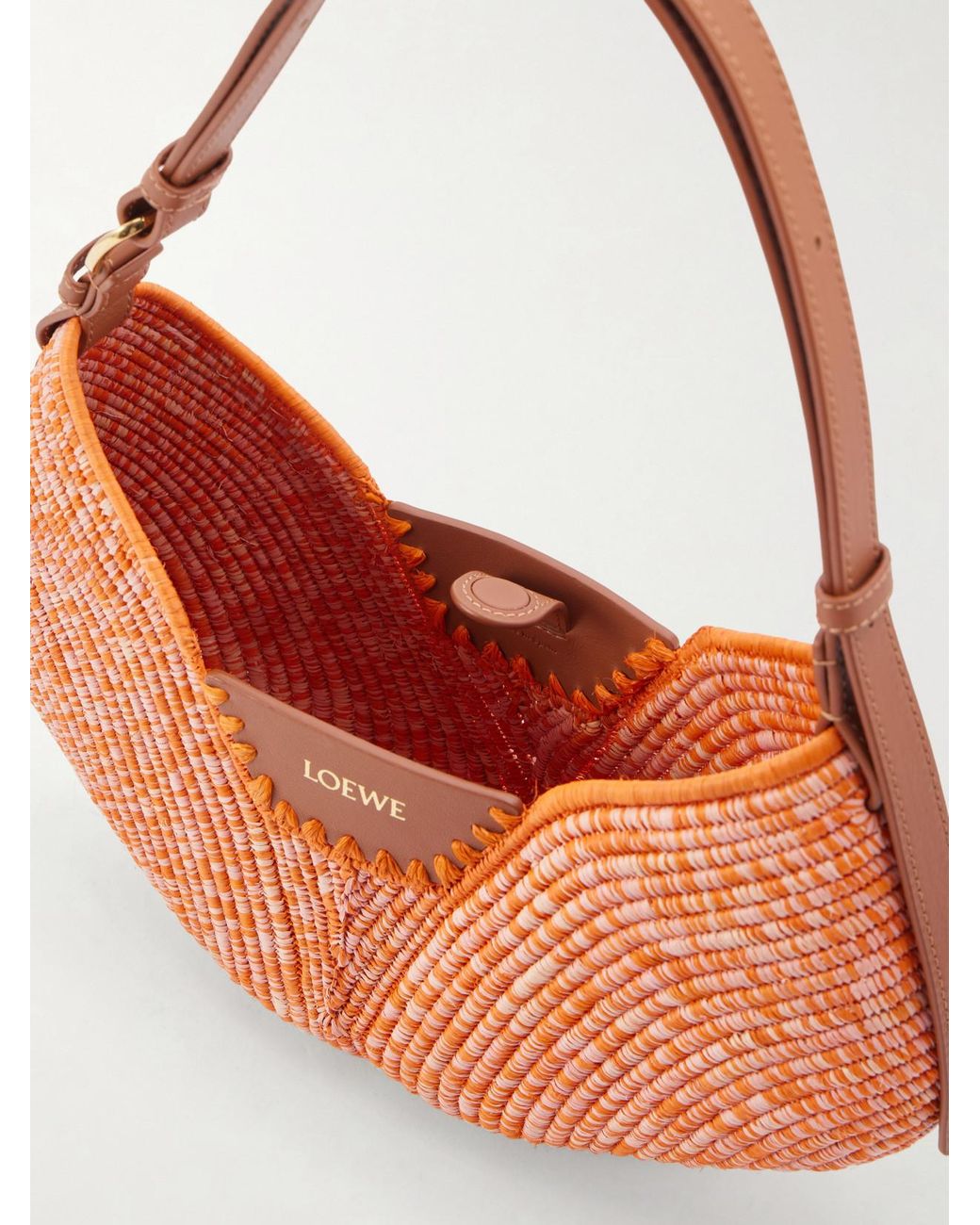 Loewe Orange Paula's Ibiza Swing Medium Leather-Trimmed Raffia Shoulder Bag