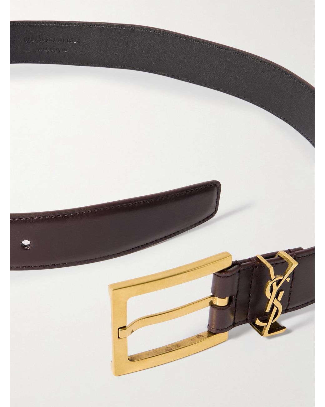 Saint Laurent Brown Cassandre Embellished Leather Belt