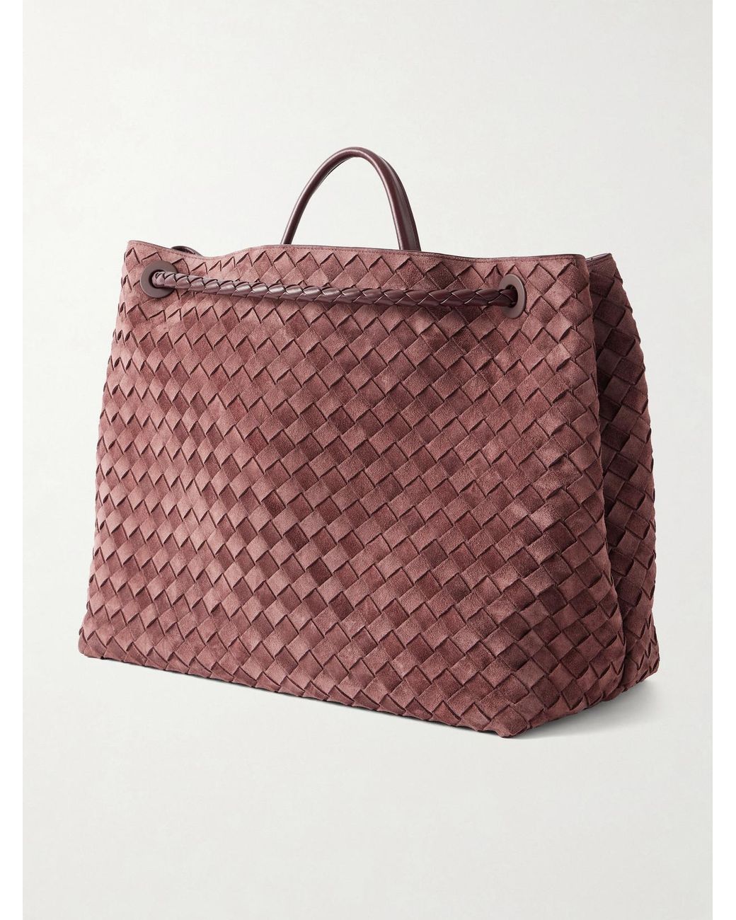 Bottega Veneta Red Andiamo Large Intrecciato Leather-Trimmed Suede Tote