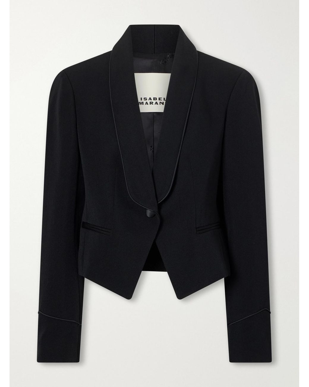 Isabel Marant Blue Pialena Cropped Satin-Trimmed Wool-Twill Blazer