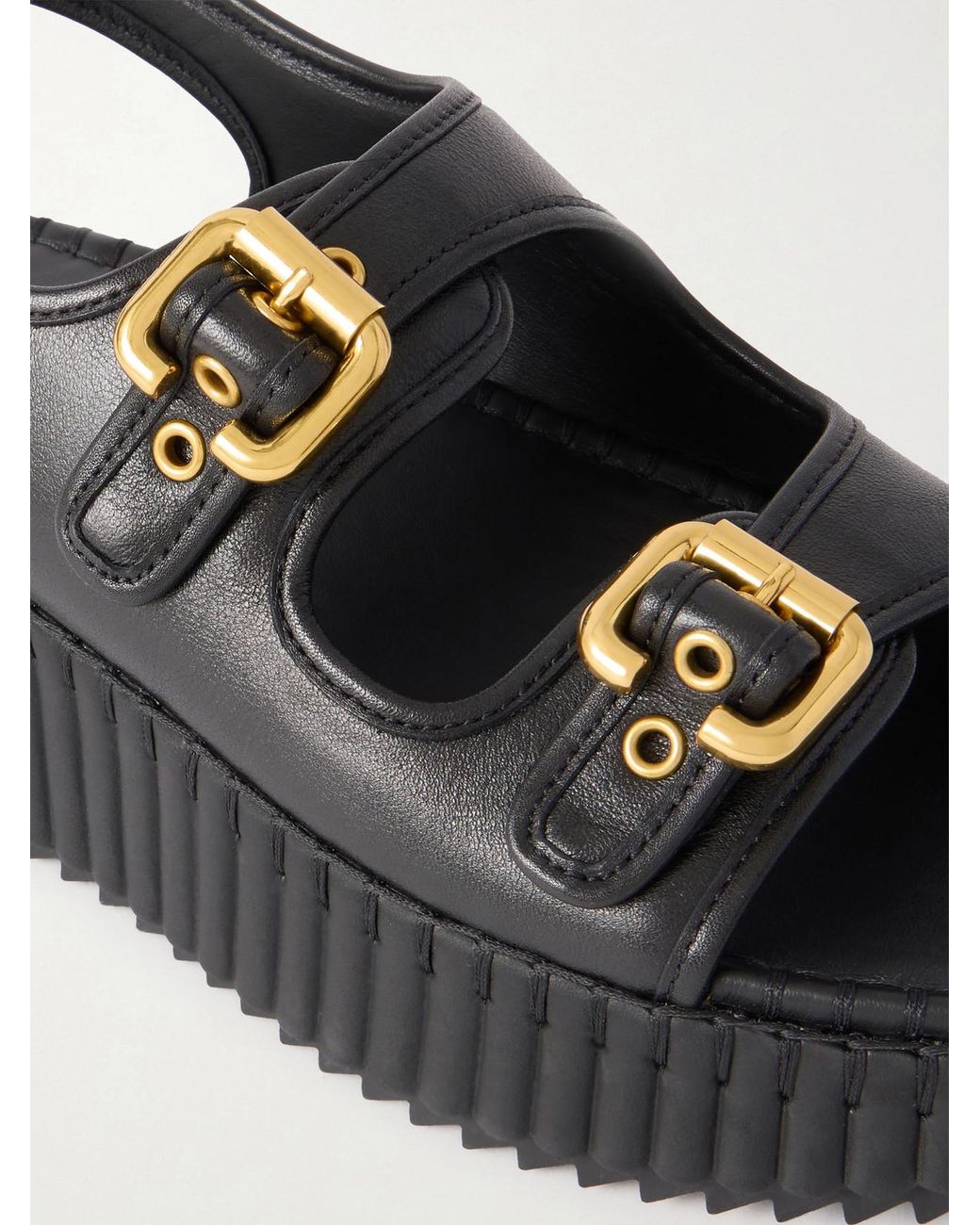 Chloé Black Nama Buckled Leather Wedge Sandals