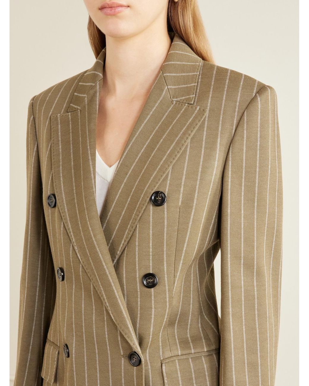 Max Mara Natural Balta Double-Breasted Striped Jersey Blazer