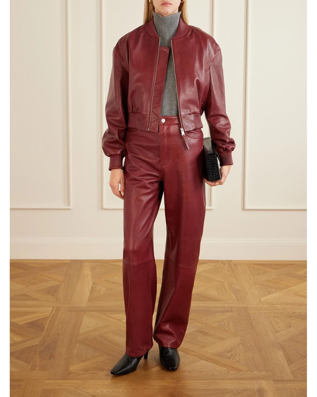 Arma Red Hannan Leather Bomber Jacket