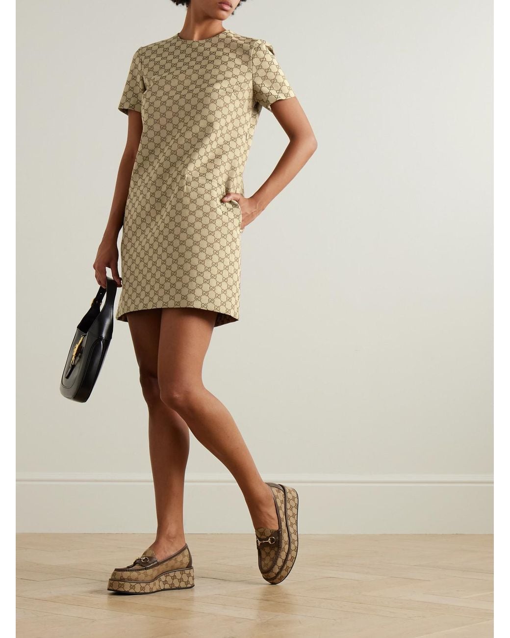Classy Elegant Dress Cheap Gucci Wear Gucci Belted Leather-Trimmed Cotton-Blend Canvas Mini Dress In Classy Elegant Dress Cheap Gucci Wear Gucci Belted Leather-Trimmed Cotton-Blend Canvas Mini Dress In