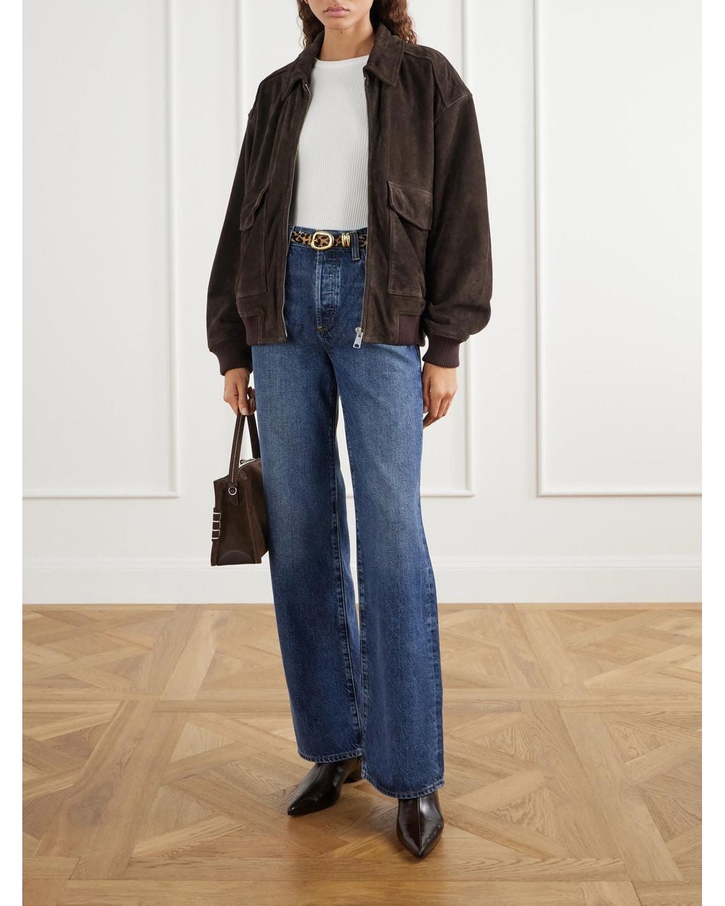 Citizens of Humanity Brown Vivienne Rib-Trimmed Suede Jacket