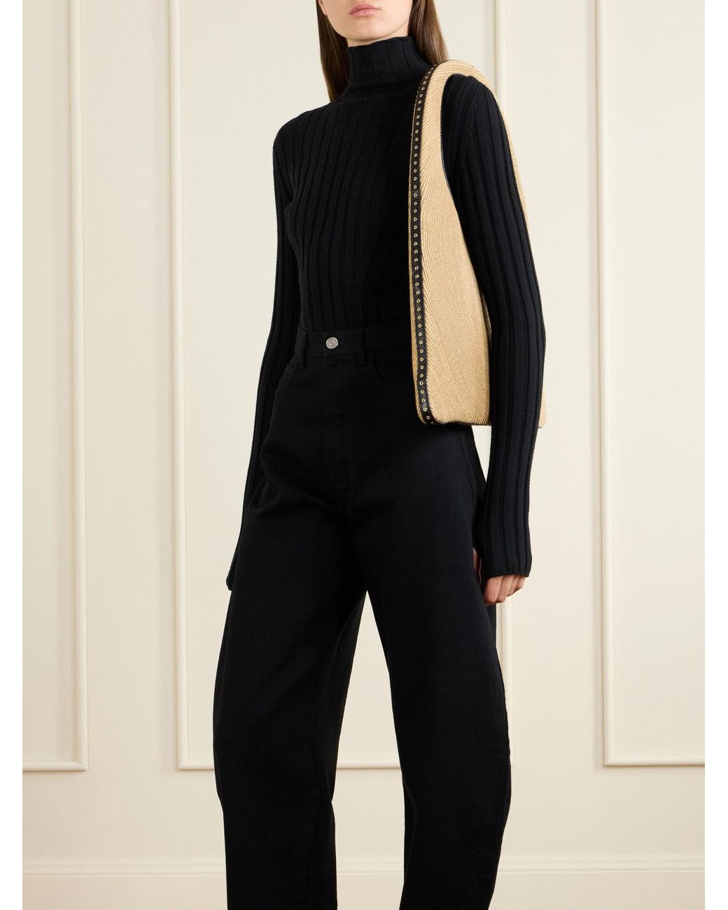 Alaïa Natural Leather-Trimmed Paper Straw Shoulder Bag