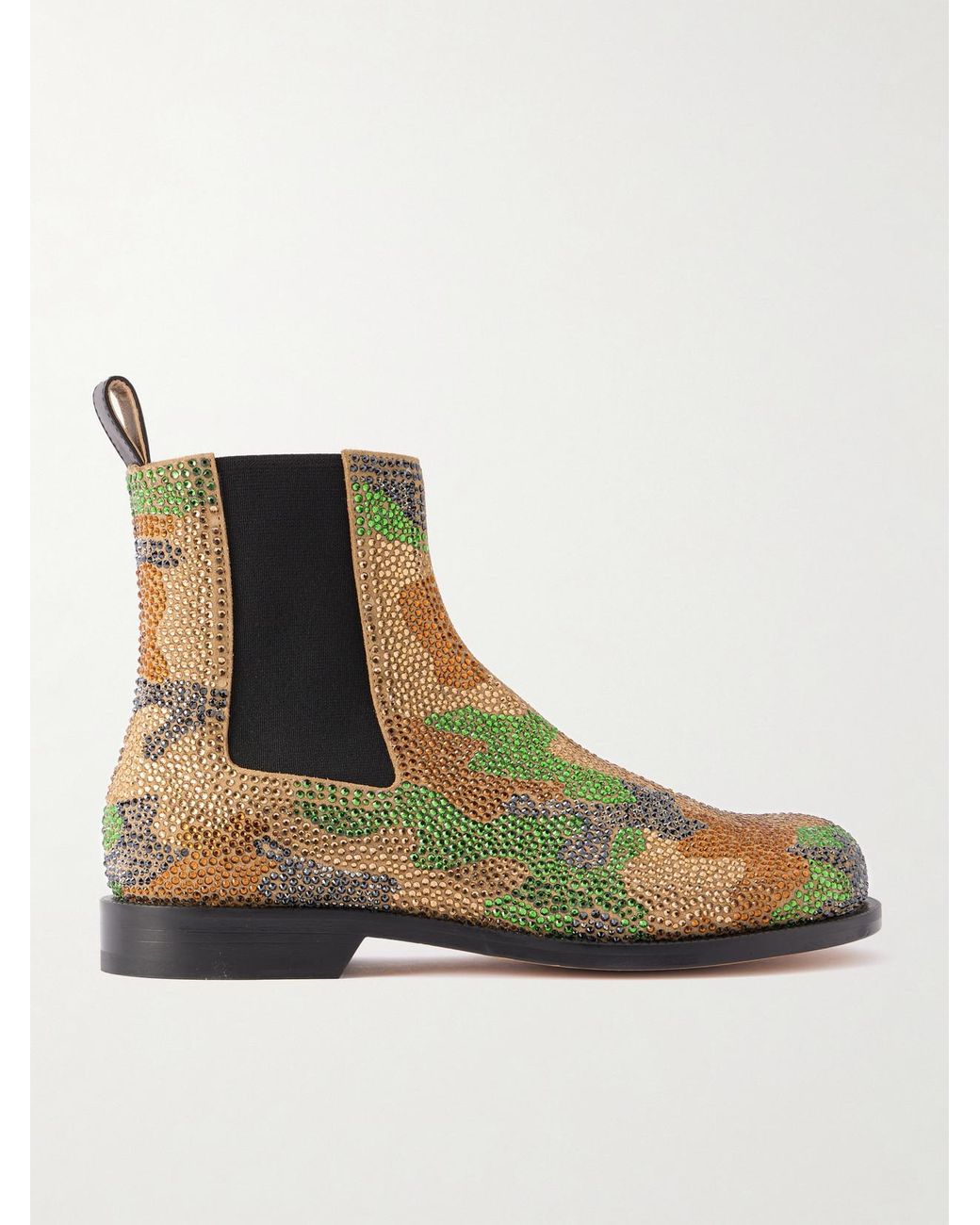 J.W. Anderson Green Crystal-Embellished Suede Chelsea Boots