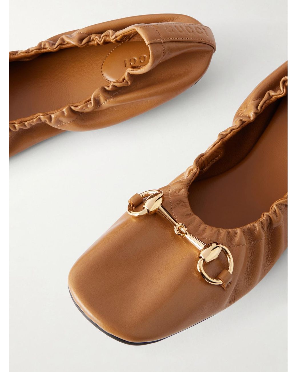 Gucci Natural Prima Horsebit-Embellished Leather Ballet Flats