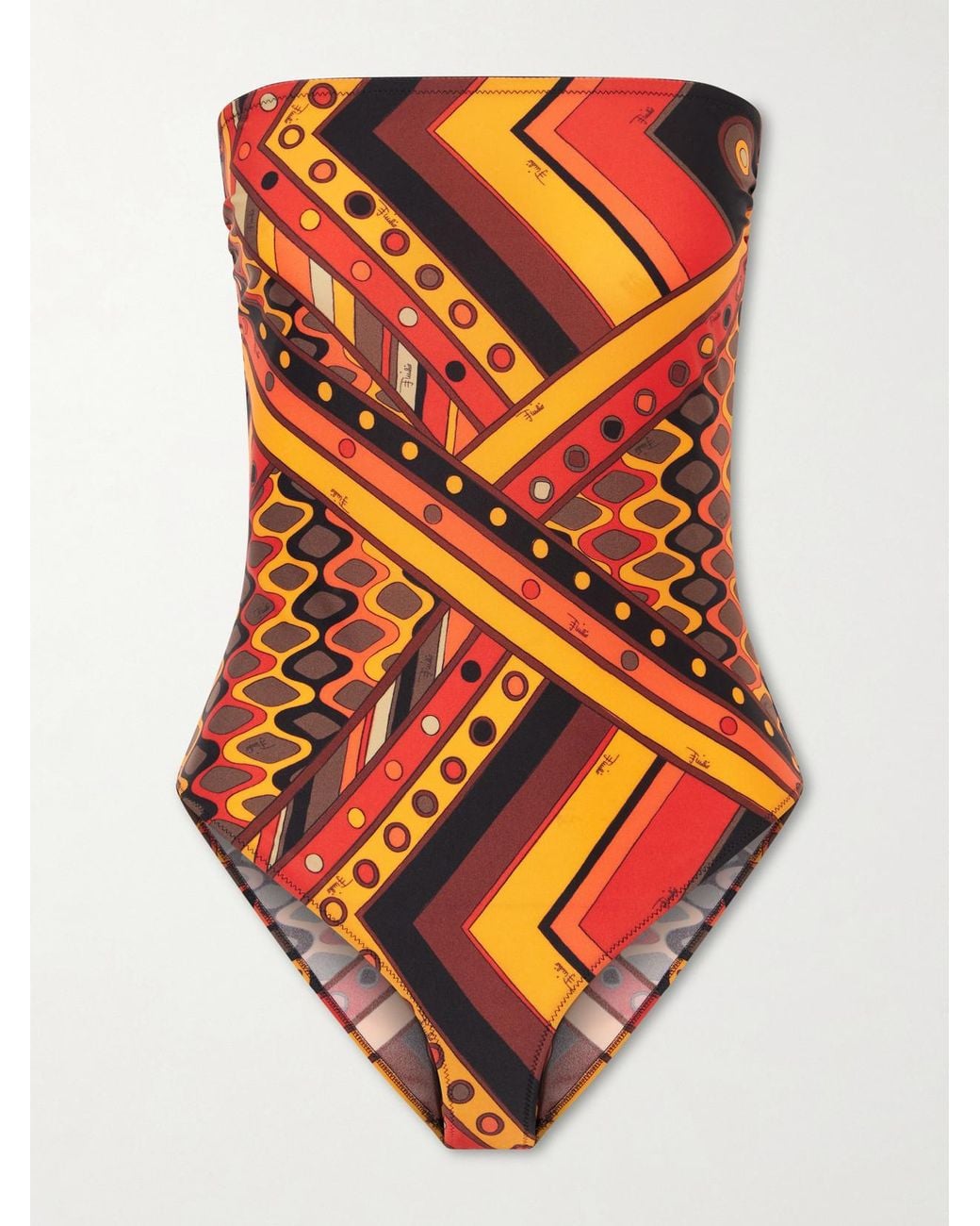 Emilio Pucci Orange Printed Strapless Swimsuit