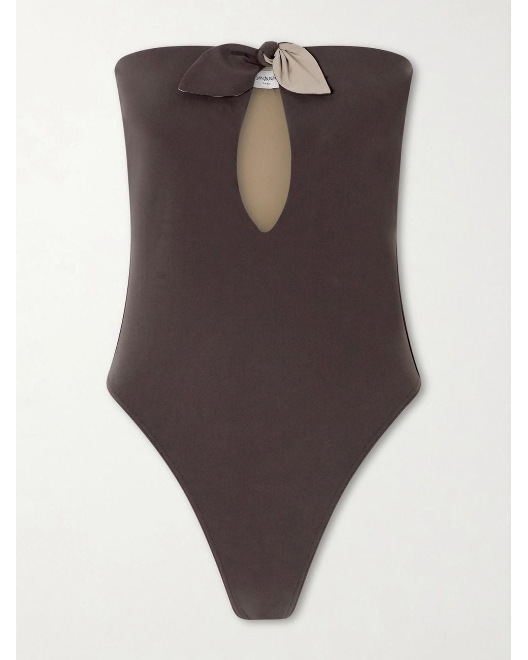 Saint Laurent Brown Bow-Detailed Strapless Swimsuit