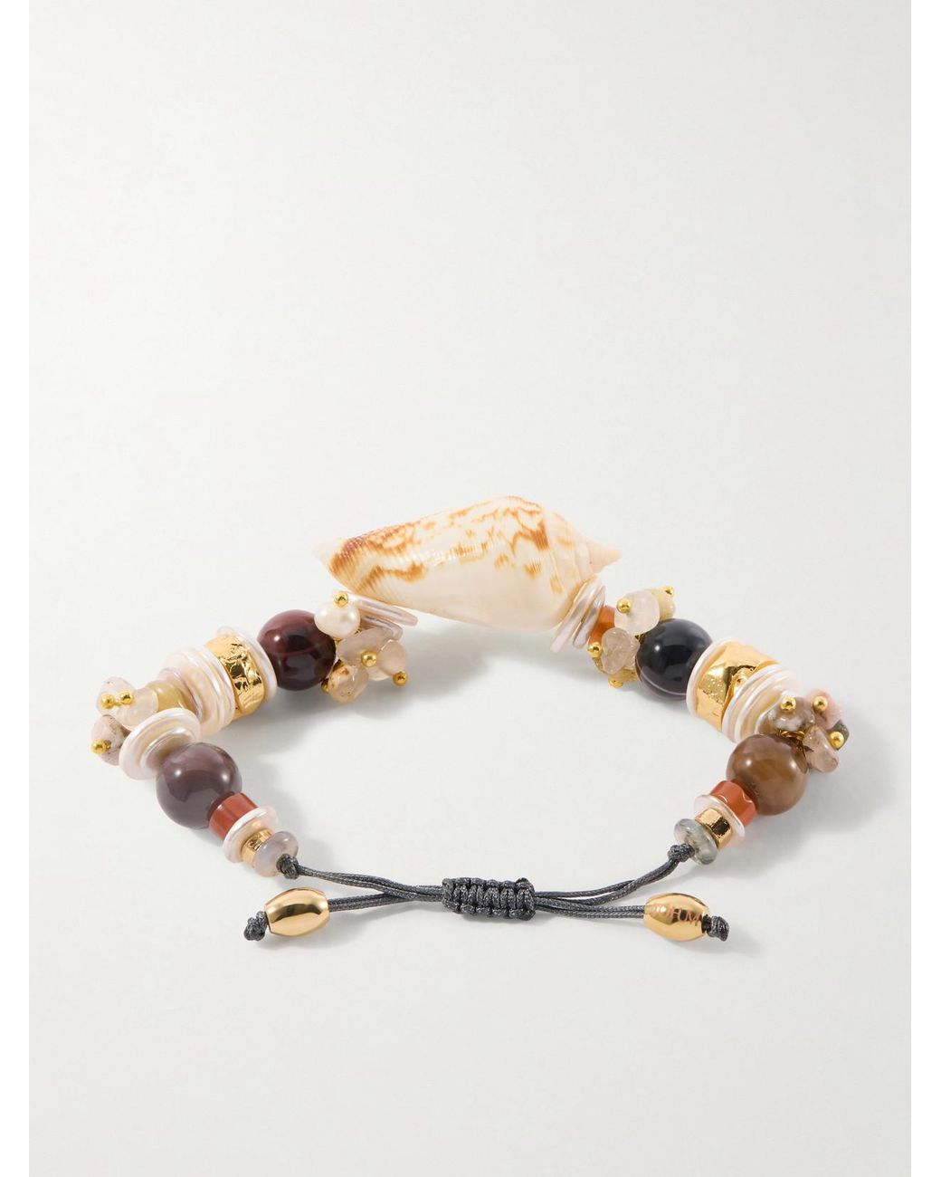 Tohum Design Natural Samsara-Plated, Leather And Seashell Beaded Bracelet
