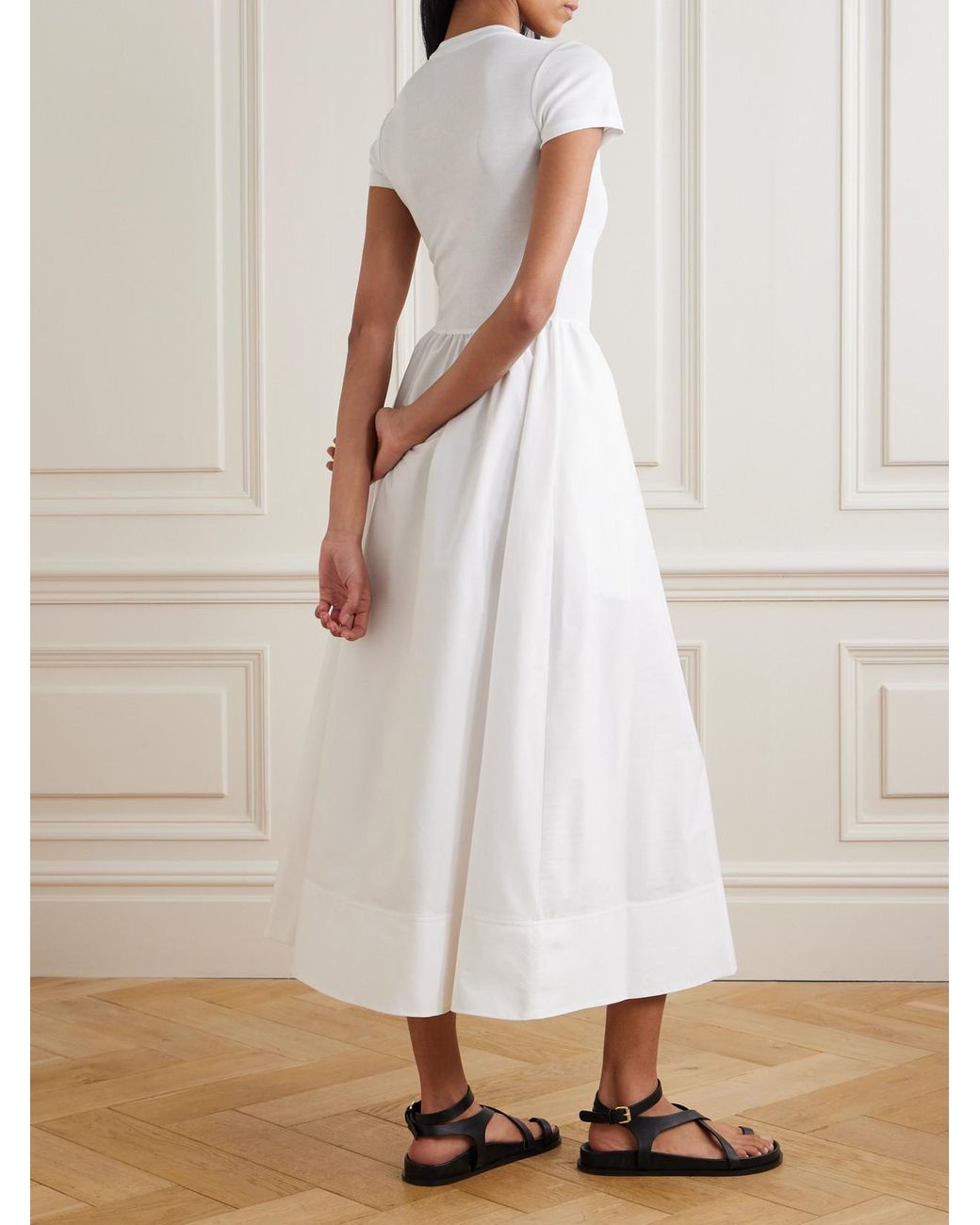 Polo Ralph Lauren Cotton-Jersey And Poplin Midi Dress in White | Lyst