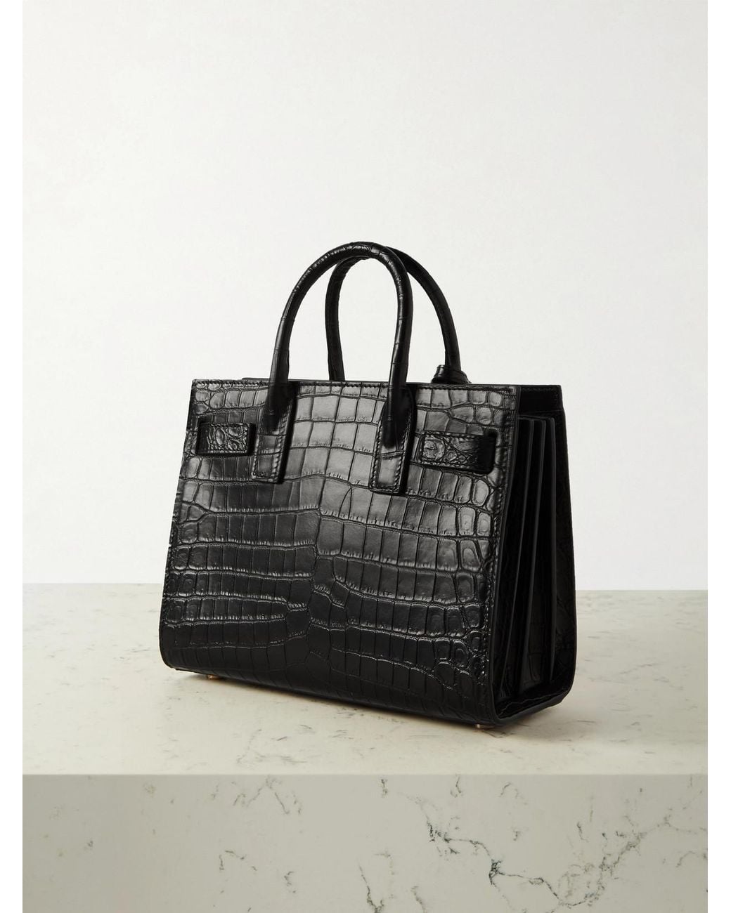 Saint Laurent Black Sac De Jour Nano Croc-embossed Leather Tote Bag