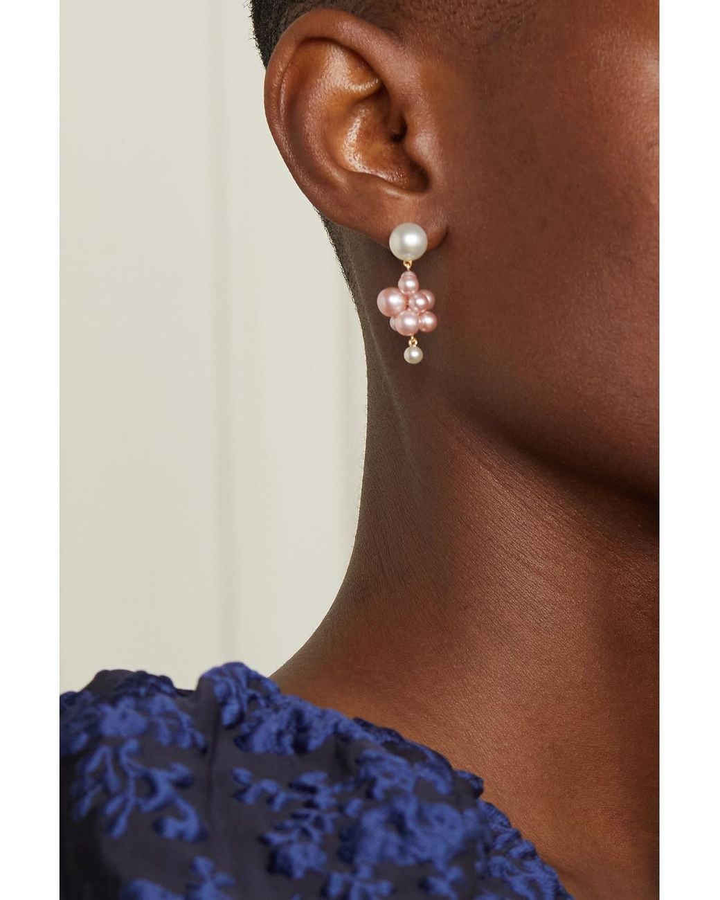 Sophie Bille Brahe Metallic Botticelli Rose 14-Karat Pearl Earrings