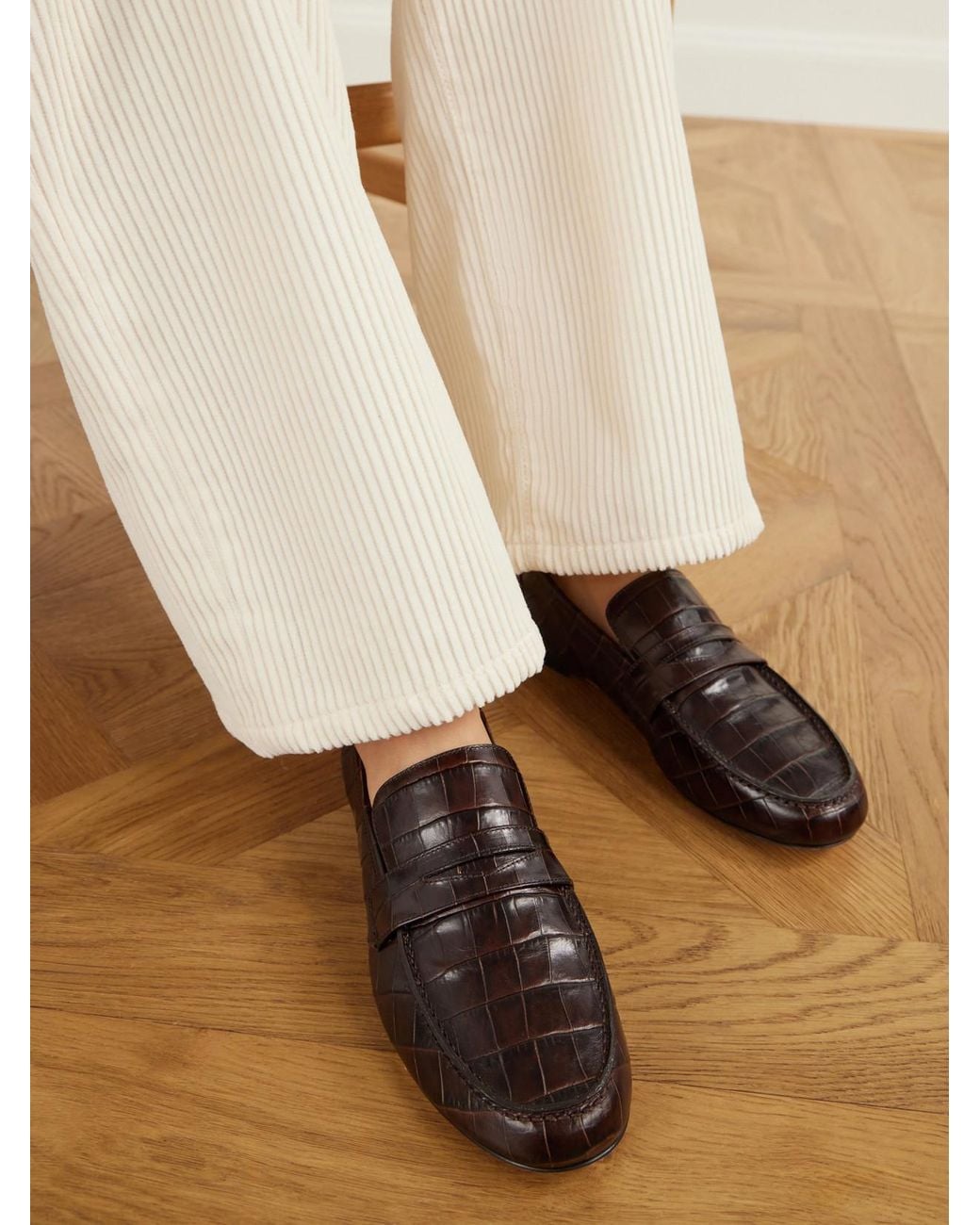 Jamie Haller Brown The Penny Croc-Effect Leather Loafers