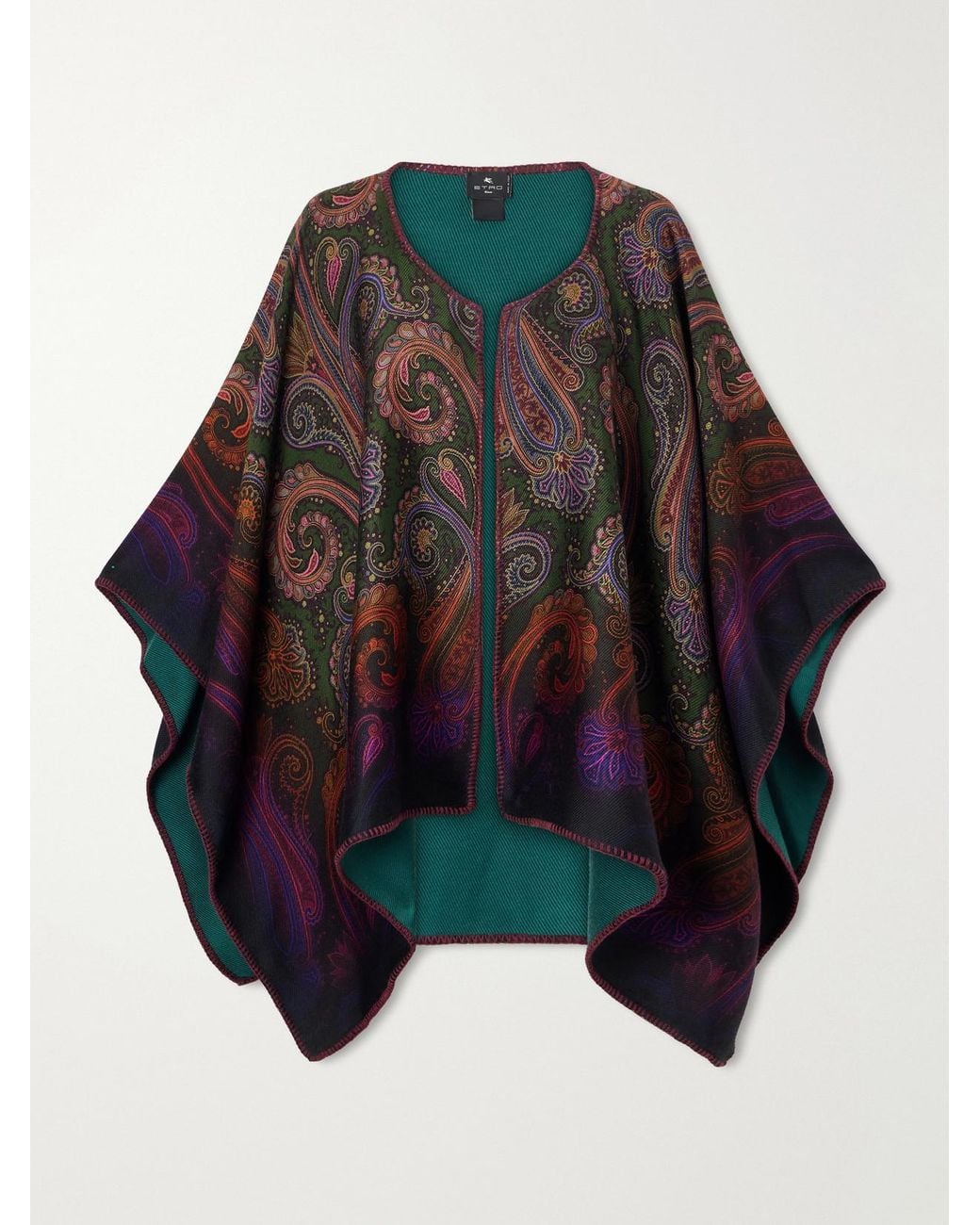 Etro Green Reversible Paisley-Jacquard Wool-Blend Cape