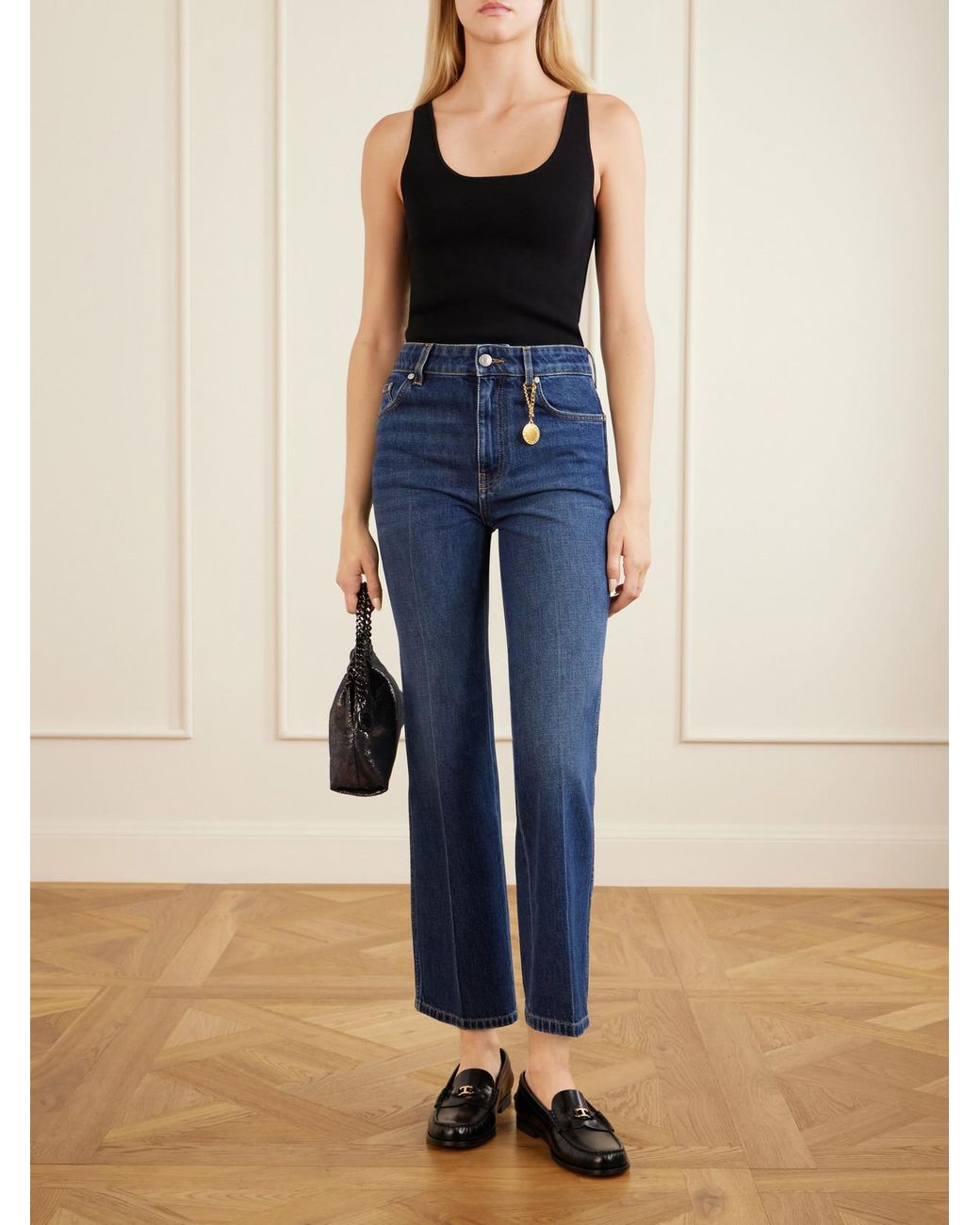 Stella McCartney Blue Mid-Rise Cropped Flared Jeans