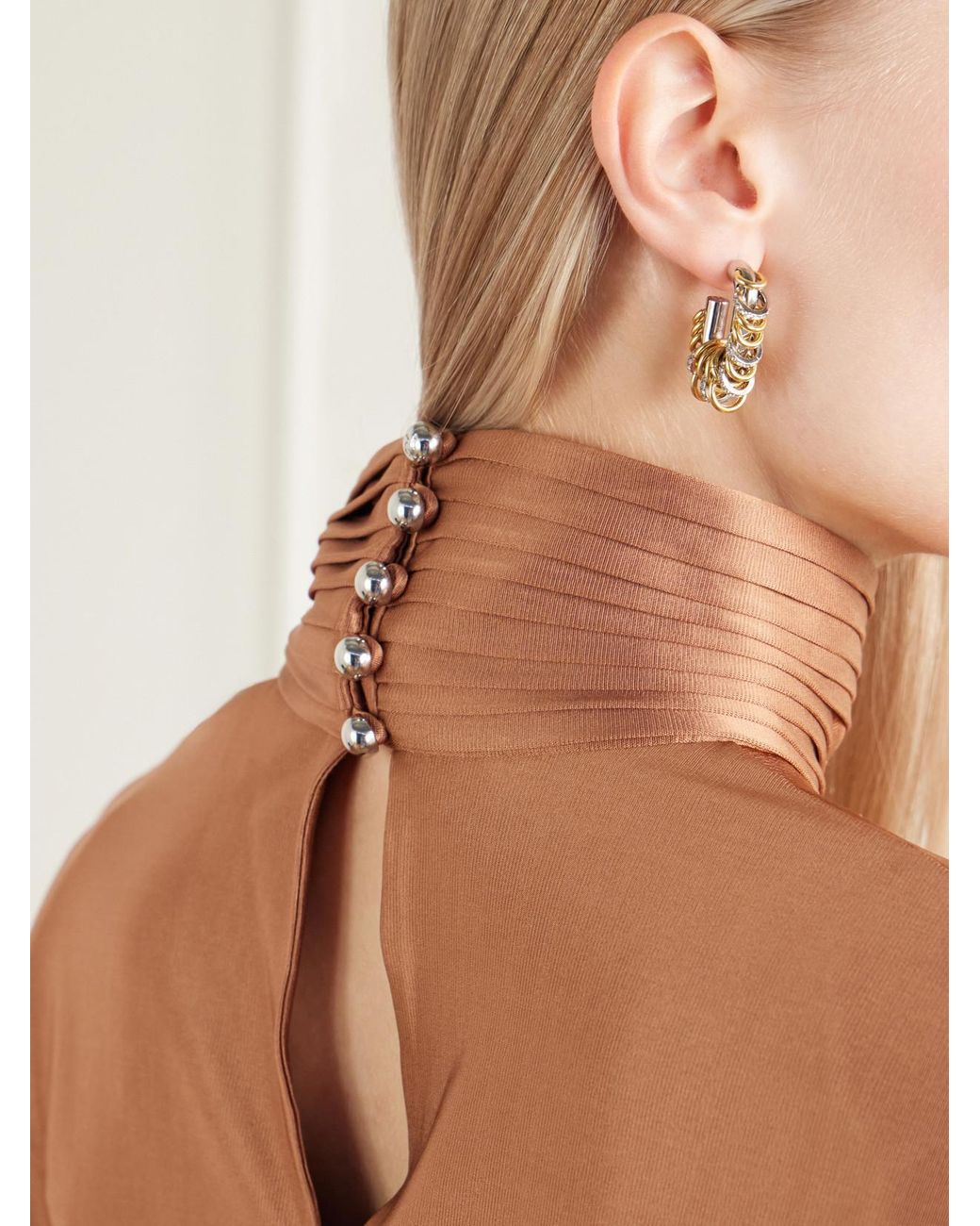 Rabanne Brown Stretch-Satin Turtleneck Blouse
