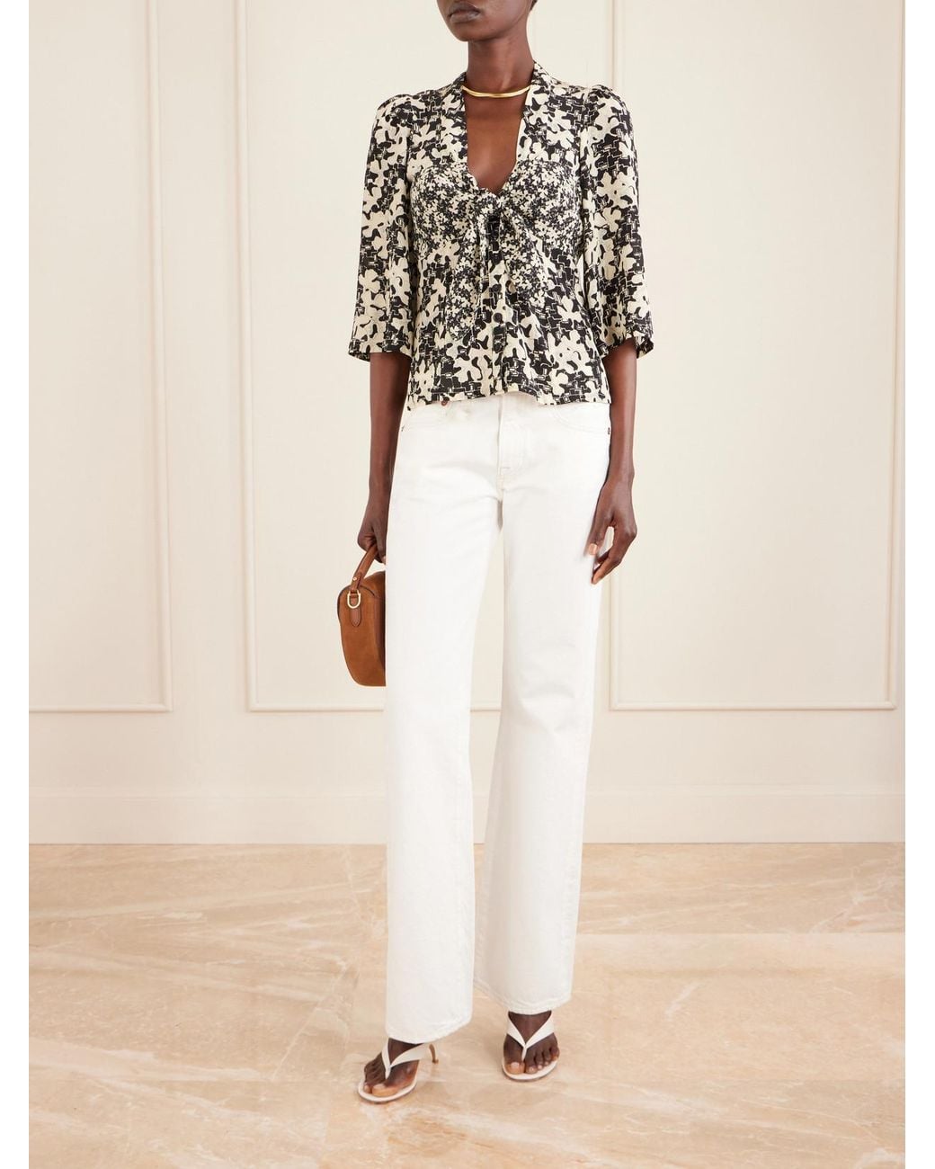 Maison Mayle Black Kazu Floral-Print Silk Top
