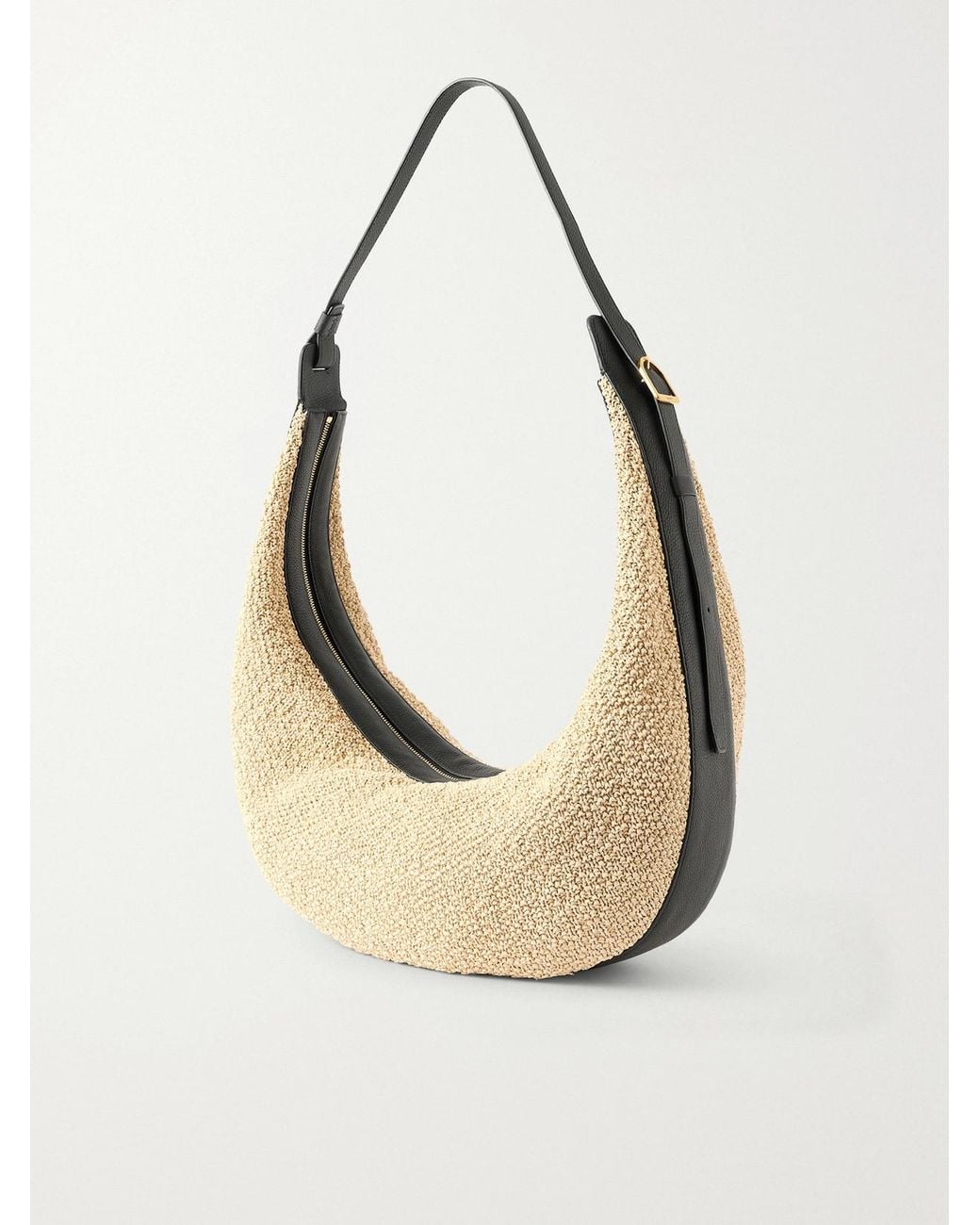 Khaite Natural Augustina Leather-Trimmed Raffia Shoulder Bag