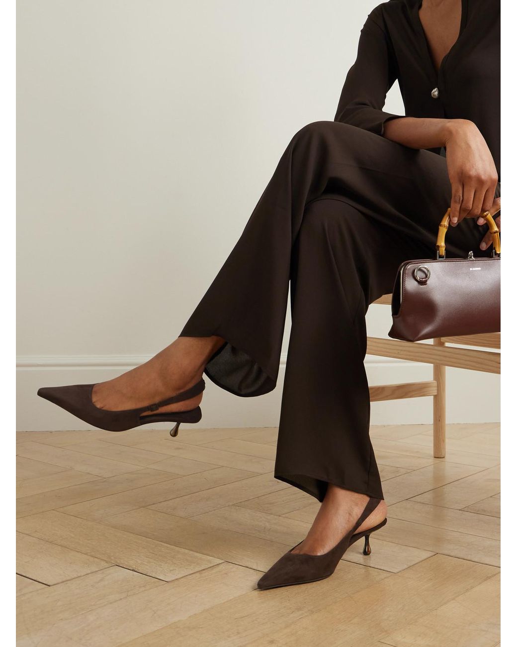 Jimmy Choo Brown Amel 50 Suede Slingback Pumps