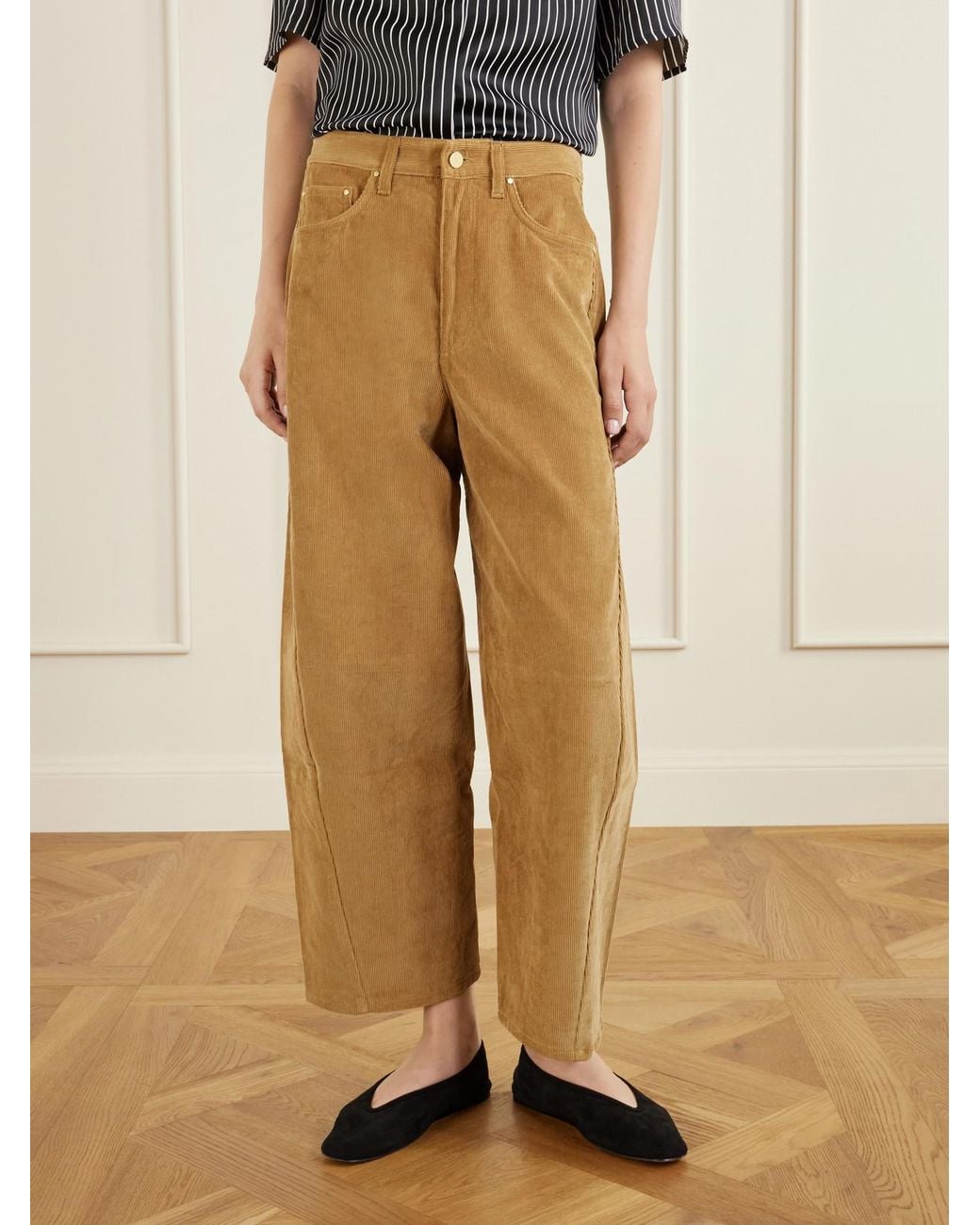 Maria McManus Natural Crescent Corduroy Organic-Cotton Wide-Leg Pants