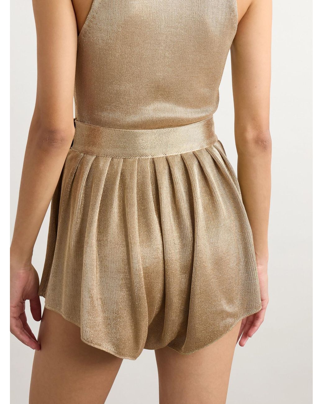 Alaïa Natural Gathered Metallic Knitted Shorts