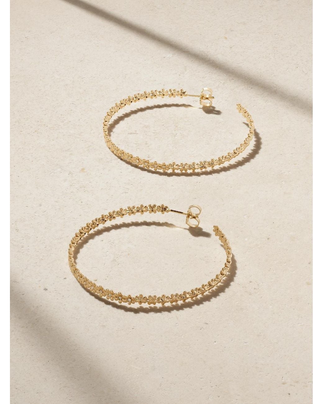 Sydney Evan Natural Tiny Daisy 14-Karat Diamond Hoop Earrings