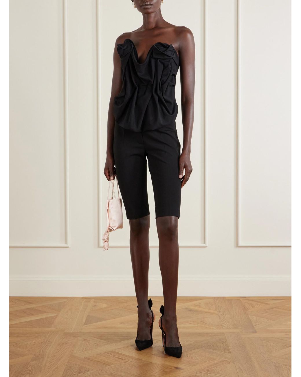 Magda Butrym Black Appliquéd Cropped Wool-Blend Bustier Top