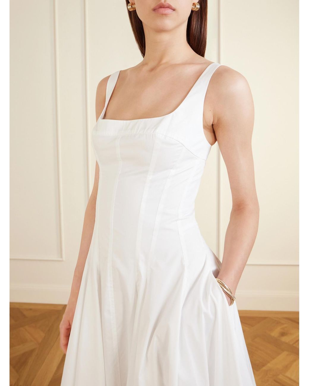 Jonathan Simkhai White Hally Pleated Cotton-Blend Midi Dress