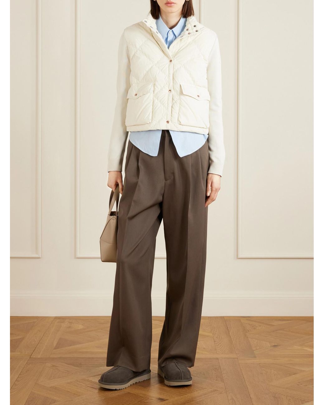 Moncler Natural Cropped Knitted And Padded Quilted Shell Down Cardigan