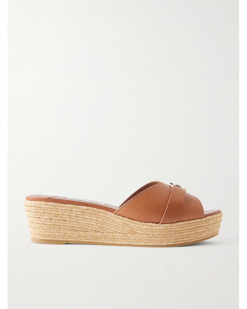 Jimmy Choo Natural Leda Logo-Embellished Leather Platform Espadrilles