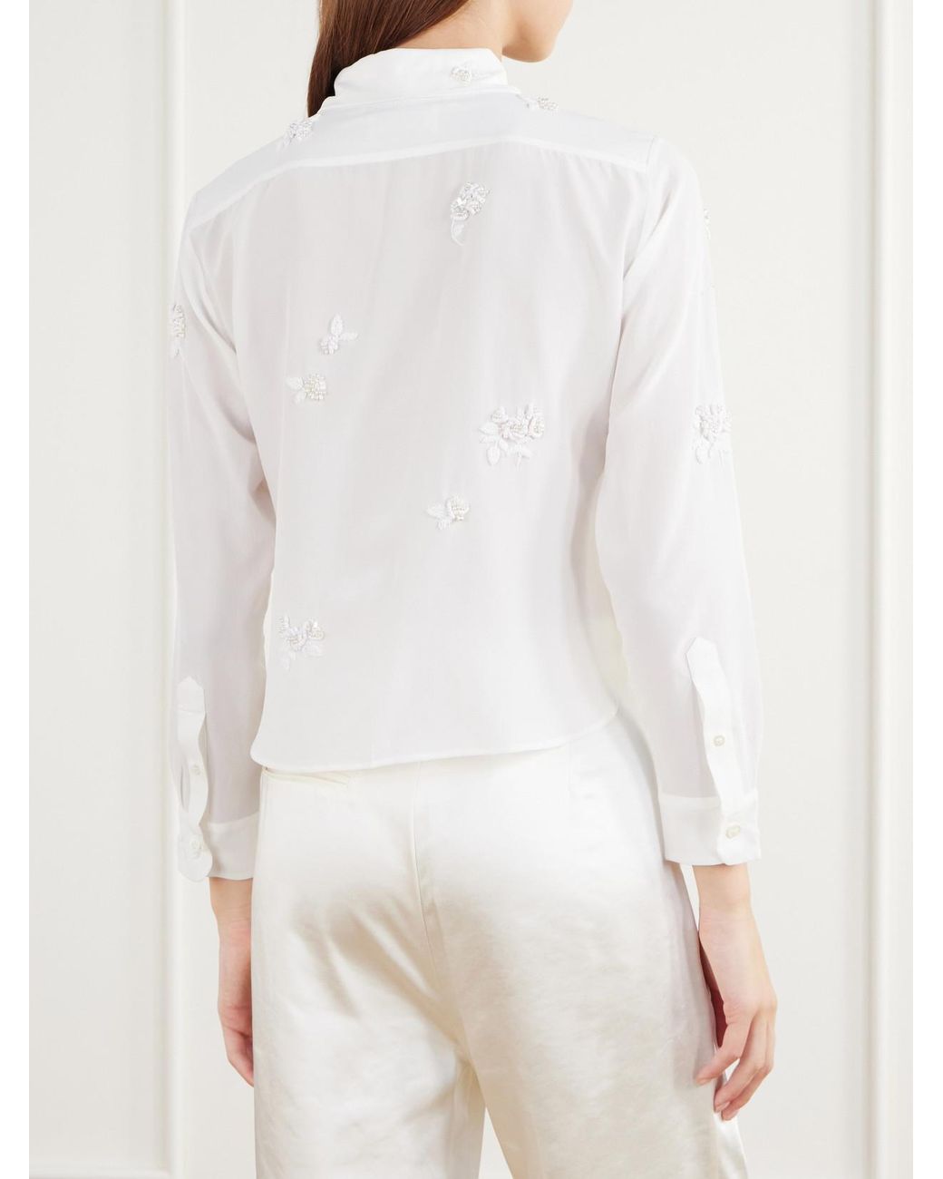 BERNADETTE White Baby Bead-Embellished Silk-Crepe De Chine Shirt