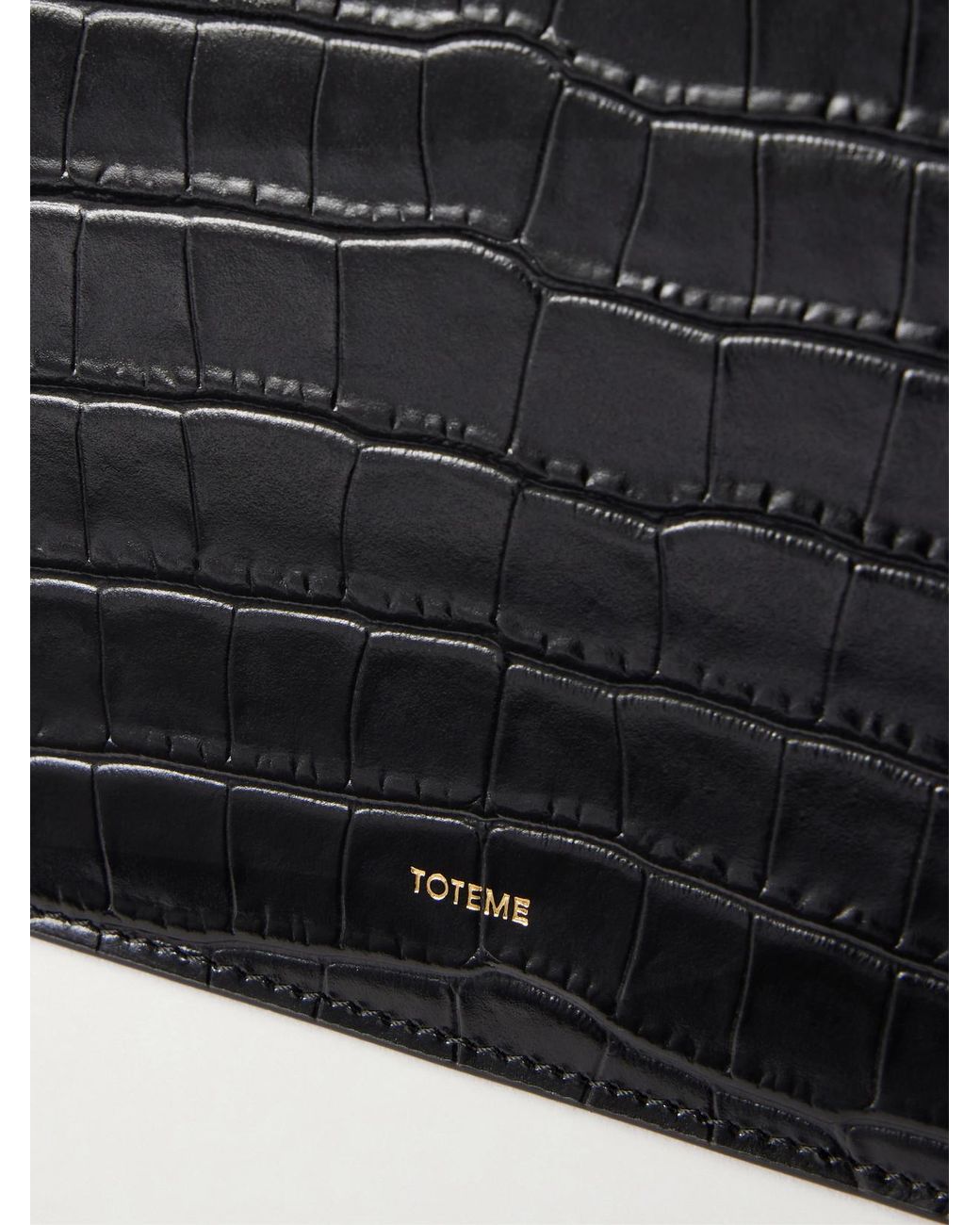 Totême Black Threefold Croc-Effect Leather Clutch