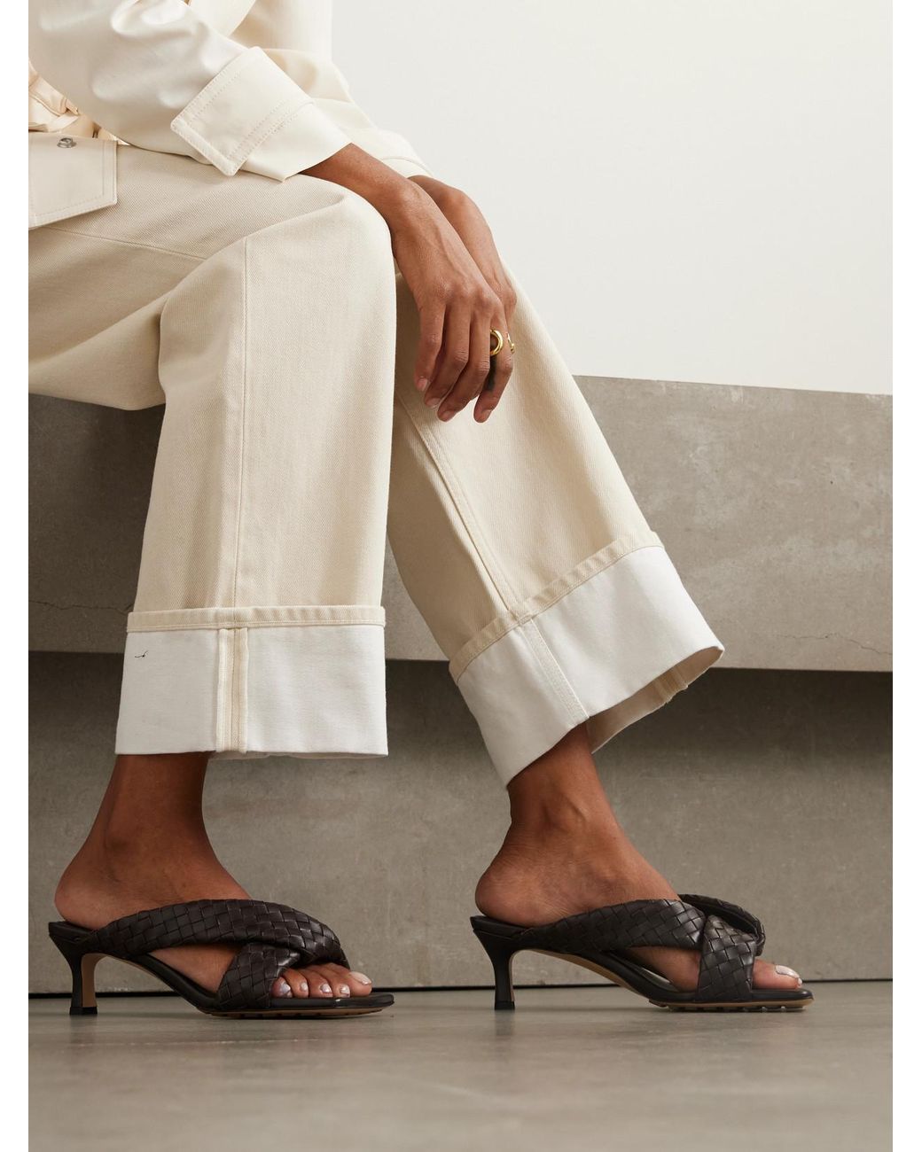 Bottega Veneta Brown Riva Intrecciato Leather Mules