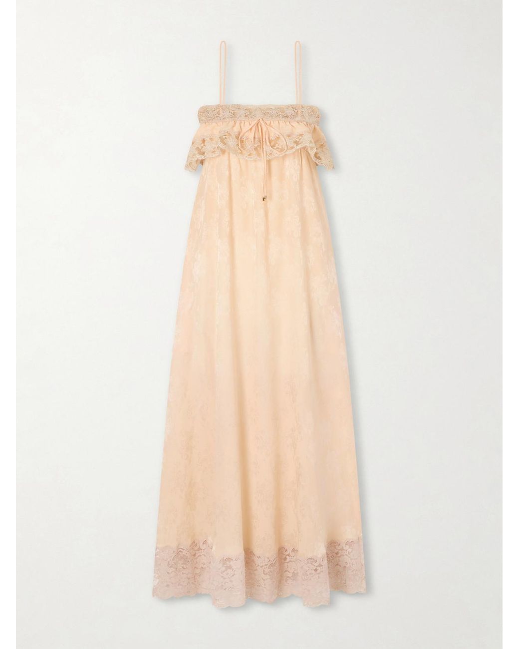 Chloé White Lace-Trimmed Silk-Jacquard Maxi Dress
