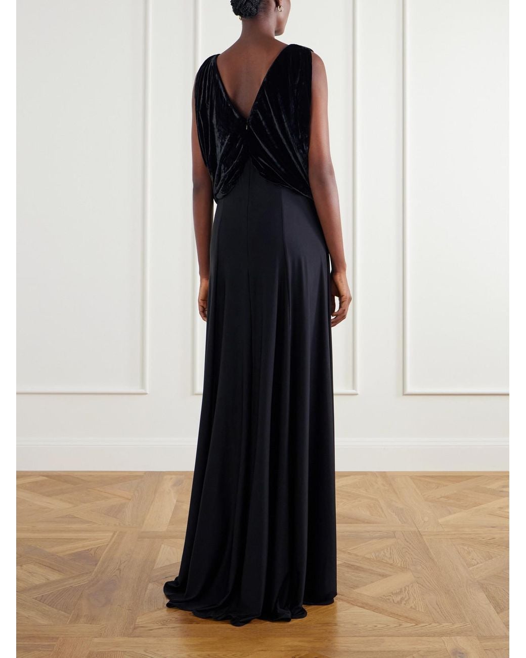Abadia Black Laila Draped Velvet And Twill Gown