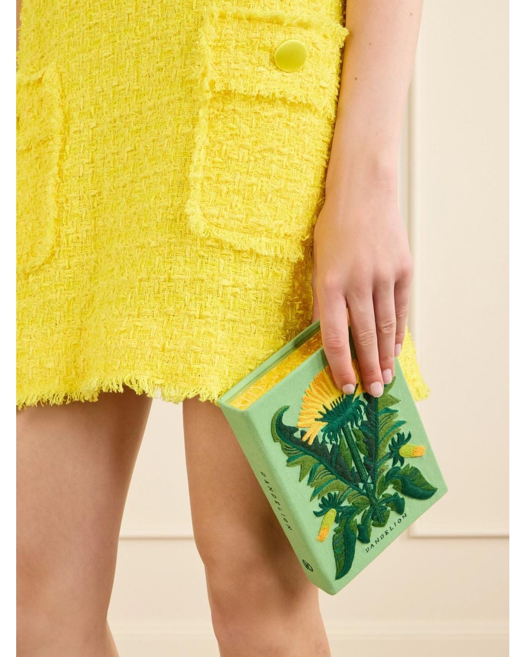 Olympia Le-Tan Green Dandelion Embroidered Canvas Clutch